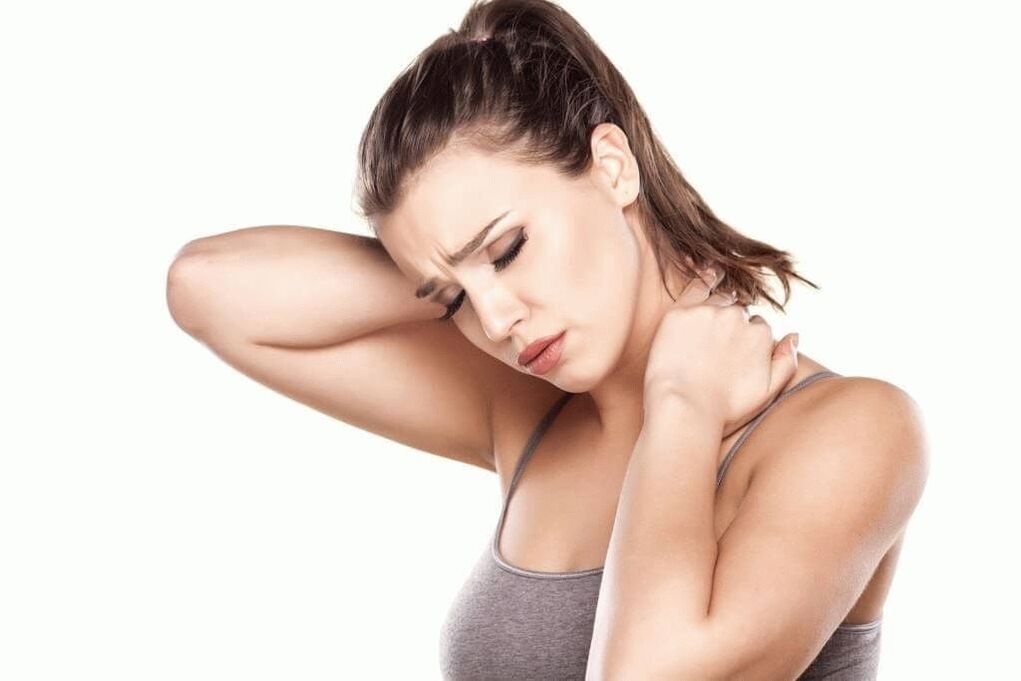 severe pain in the neck and shoulders due to cervical osteochondrosis